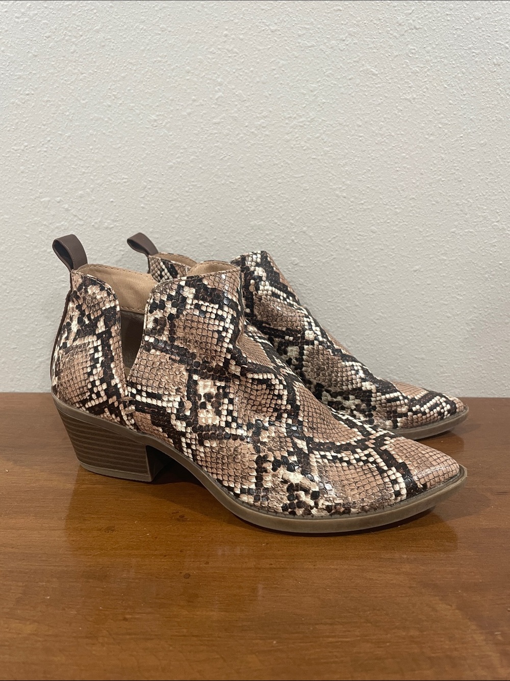 Time and Tru Brown Snakeskin Ankle Booties